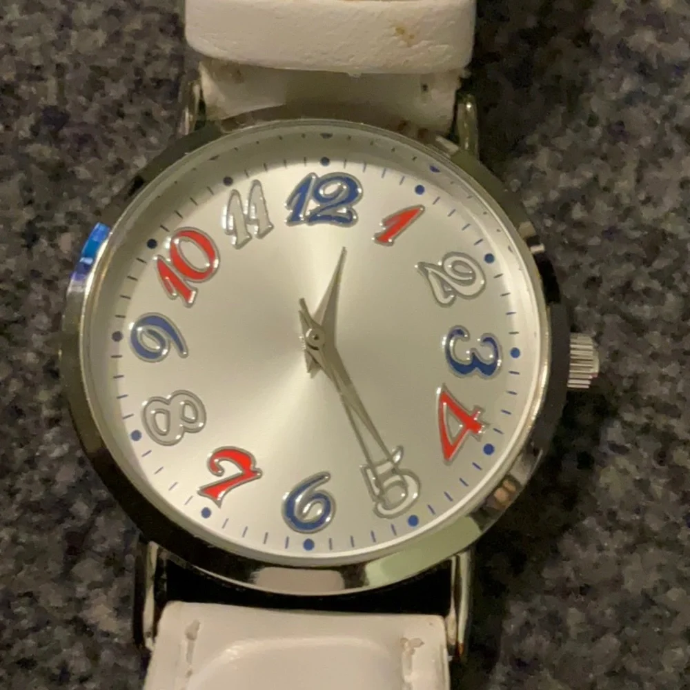 Stylish & Patriotic White Watch with red, white & blue Numbers